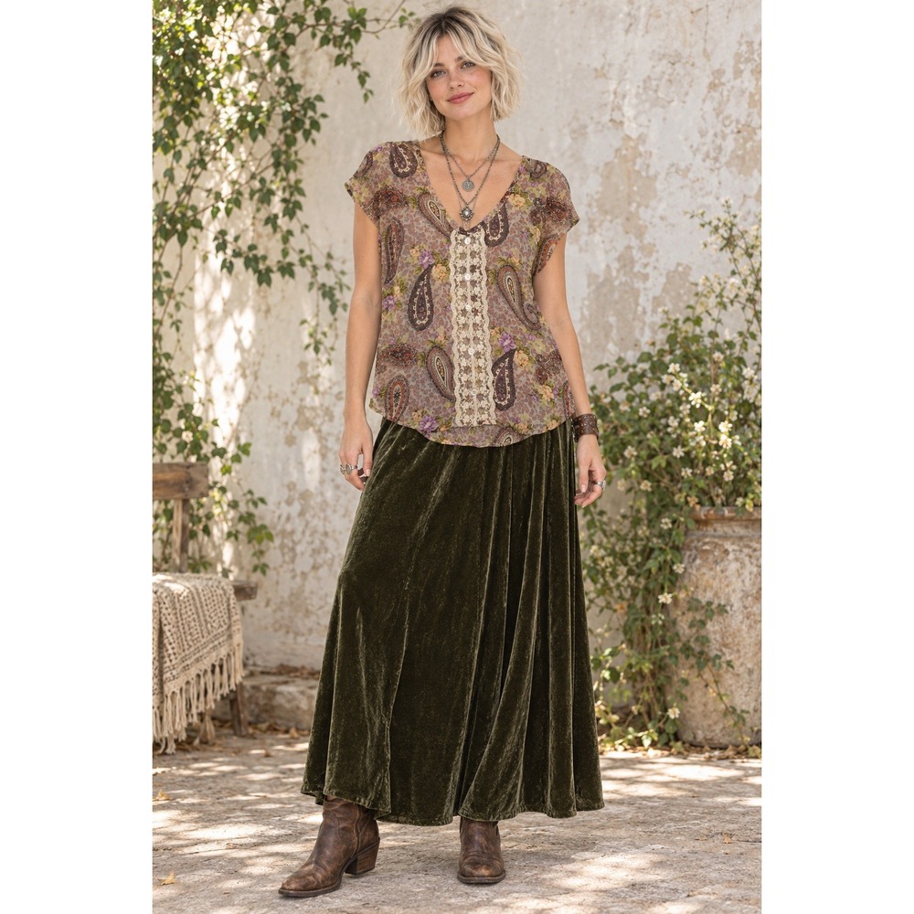Boho Fairygrunge Y2K Brown Yellow Floral Paisley Lace Semi Sheer Relaxed M Top
